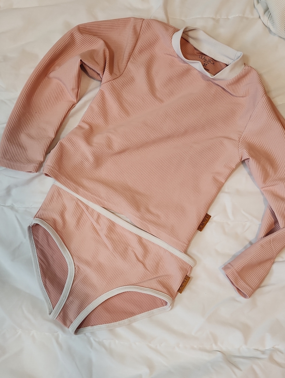 Kids Long Sleeve Rash Guard Bikini Set - Dusty Pink